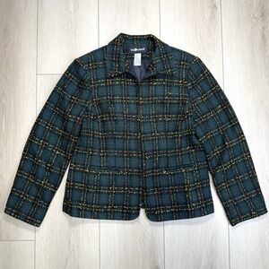 VTG Sag Harbor Preppy Women's Sz 14 Plaid Zip Jacket Polyester Blend Lined Green